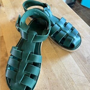☘️ Fisherman Sandals Duckfeet dark green leather Unisex Sz 42 10 / 10.5